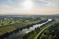 Aerial drone shot of Sava river near Jarun lake in southeast Zagreb in Croatia Royalty Free Stock Photo