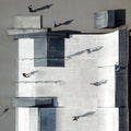 Aerial drone shot of skate park in city downtown Royalty Free Stock Photo