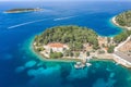 Aerial drone shot of small peninsula on Vis Island in Adriatic sea in Croatia summer Royalty Free Stock Photo