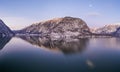 Aerial drone shot of snow covered hill with reflection by Hallst Royalty Free Stock Photo