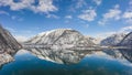 Aerial drone shot of snow covered hill with reflection by Hallst Royalty Free Stock Photo