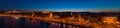 Aerial drone shot of St. Anne Parish church by Danube river at Budapest dusk city lights on Royalty Free Stock Photo