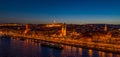Aerial drone shot of St. Anne Parish church by Danube river at Budapest dusk city lights on Royalty Free Stock Photo