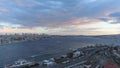 Aerial drone shot of sunrise in Istanbul, Turkie. From above, city centre, downtown. Bosphorus.