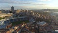 Aerial drone shot of sunset in Istanbul, Turkie. From above, city centre, downtown. Stadium