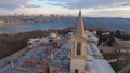 Aerial drone shot of sunrise in Istanbul, Turkie. From above, city centre. Topkapi palace.