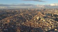 Aerial drone shot of sunset in Istanbul, Turkie. From above, city centre, downtown. Bosphorus.