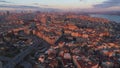 Aerial drone shot of sunset in Istanbul, Turkie. From above, city centre, downtown. Bosphorus.