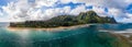 Aerial drone shot of Tunnels Beach on the north shore of Kauai in Hawaii