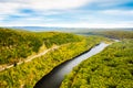 Aerial drone shot of Upper Delaware river Royalty Free Stock Photo