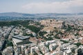 Aerial drone shot view of Partheon in Acropolis and museum in Athens city Royalty Free Stock Photo