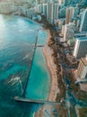 Aerial drone shot view of Waikiki beach in Honolulu in Hawaii in summer time Royalty Free Stock Photo