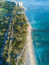 Aerial drone shot view of Waikiki beach in Honolulu in Hawaii in summer time Royalty Free Stock Photo