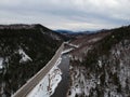 Aerial Drone shot of winter in the Adirondack Mountains High Peaks Region