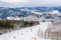 Aerial drone on ski jump tower in Wisla Malinka