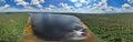 Aerial drone spherical panorama of White Lake. Rivne region, Ukraine