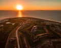 Aerial Drone Sunset Photo - Beautiful ocean sunset over historic Fort Morgan, Alabama Royalty Free Stock Photo