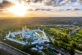 Aerial drone sunset view of the Resurrection Cathedral of the New Jerusalem Monastery in summer. Moscow region, Istra, Russia Royalty Free Stock Photo
