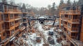 Aerial Drone Surveying a Vacant Construction Site in Toronto, Ontario, Canada AI Generated