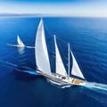An Aerial Drone Took This Incredibly Wide Panorama Photo Of A Lovely Sailboat With White Sails Sailing In The