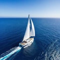 An Aerial Drone Took This Incredibly Wide Panorama Photo Of A Lovely Sailboat With White Sails Sailing In The