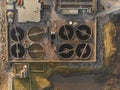 Aerial drone top down view on a biological sewage water treatment plant. Royalty Free Stock Photo