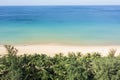 Aerial drone top down view crowd of people at tropical Beach with sunset in Phuket, Thailand, Beautiful Phuket beach is famous Royalty Free Stock Photo