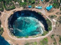 Aerial drone top view of Broken Beach in Nusa Penida, Bali, Indonesia