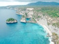 Aerial drone top view diamond beach in Nusa Penida, Bali, Indonesia with amazing turquoise blue ocean