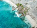 Aerial drone top view diamond beach in Nusa Penida, Bali, Indonesia with amazing turquoise blue ocean