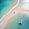 Aerial drone top view of happy relax at tropical Beach with Beautiful beach is famous tourist destination at Holiday