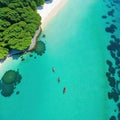 Aerial drone top view of happy relax at tropical Beach with Beautiful beach is famous tourist destination at Holiday