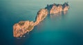 Aerial drone top view on lonley island in ocean Royalty Free Stock Photo