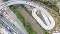 Aerial drone view above the newly constructed overpass bridge at Rozelle Interchange in Sydney NSW Australia