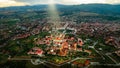 Aerial drone view of Alba Carolina Citadel in Alba-Iulia, Romania