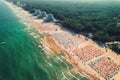 Aerial drone view of Albena sandy beach resort, Bulgaria