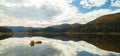 Aerial drone view of amazing autumn colors on the lake. Cerknisko lake, Slovenia