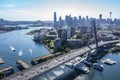 Aerial drone view of Anzac Bridge looking toward Sydney City and Sydney Harbour Royalty Free Stock Photo