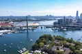 Aerial drone view of Anzac Bridge looking toward Sydney City and Sydney Harbour Royalty Free Stock Photo