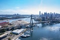 Aerial drone view of Anzac Bridge looking toward Sydney Harbour Royalty Free Stock Photo