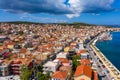 Aerial drone view of Argostoli (Argostolion), famous city and capital of Cefalonia (Kefalonia) island, Ionian islands, Greece. Royalty Free Stock Photo