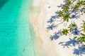 Aerial drone view of beautiful caribbean tropical island Cayo Levantado beach with palms. Bacardi Island, Dominican Republic. Royalty Free Stock Photo