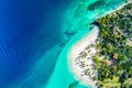 Aerial drone view of beautiful caribbean tropical island Cayo Levantado beach with palms. Bacardi Island, Dominican Republic. Royalty Free Stock Photo