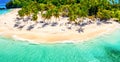 Aerial drone view of beautiful caribbean tropical island Cayo Levantado beach with palms. Bacardi Island, Dominican Republic. Royalty Free Stock Photo