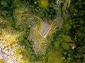 Aerial drone view of the beautiful rice terraces in Bali, Indonesia. Royalty Free Stock Photo