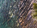 Aerial drone view of beautiful rocky with turquoise sea water of Gulf of Thailand. Kood island, Thailand. Royalty Free Stock Photo