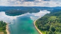 Aerial drone view on beautiful Solina lake in Polish Bieszczady Mountains.