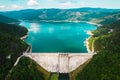 Aerial drone view of Bicaz lake and dam in Romania Royalty Free Stock Photo