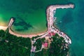 Aerial drone view of Black sea coast. Euxinograd, Varna, Bulgari Royalty Free Stock Photo