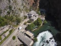 Aerial drone view of Blagaj and Tekija historical dervish house. Buna river. Bosnia and Herzegovina Royalty Free Stock Photo